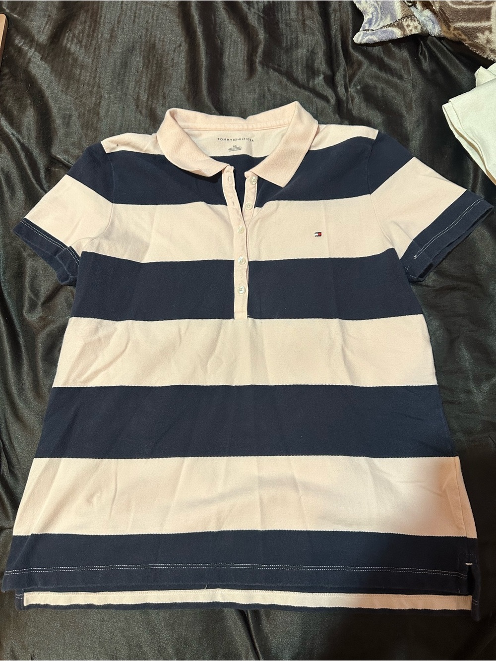 Tommy Hilfiger Girls Navy & Light Pink Striped Polo